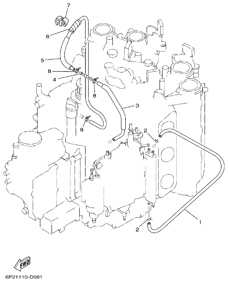 Yamaha F250AET, FL250AET, F250TR, LF250TR INTAKE 2 parts diagram